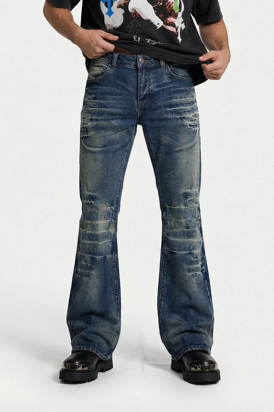 Jean empilé bleu Y2K – Silhouette streetwear élégante - 2