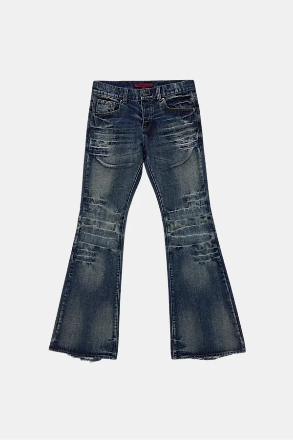 Jean empilé bleu Y2K – Silhouette streetwear élégante