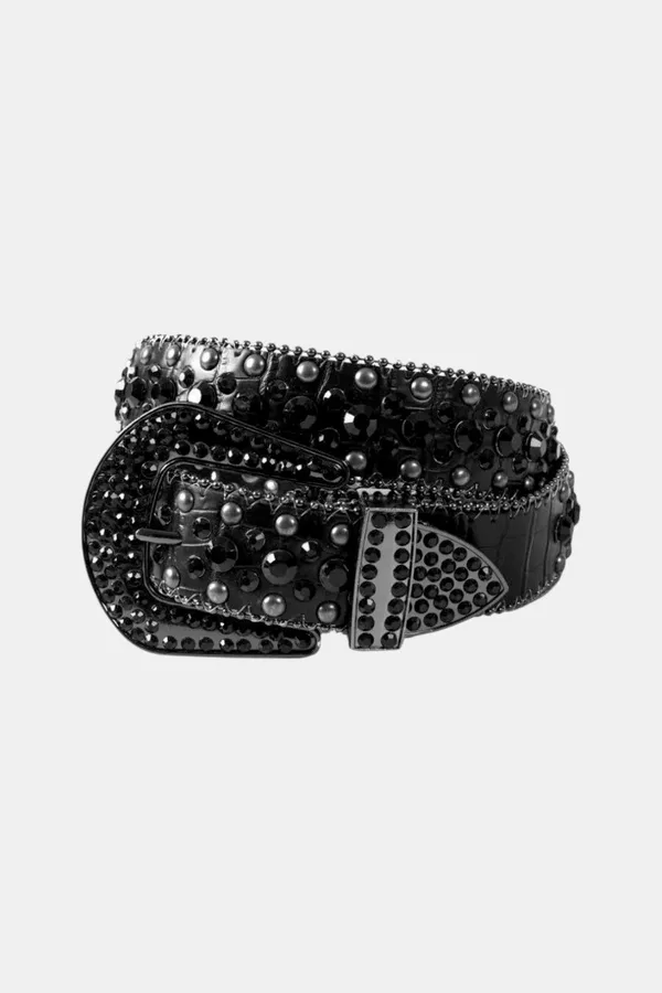 Ceinture Strass Noire en Cuir – Accessoire Mode Gothique Rock pour Homme et Femme