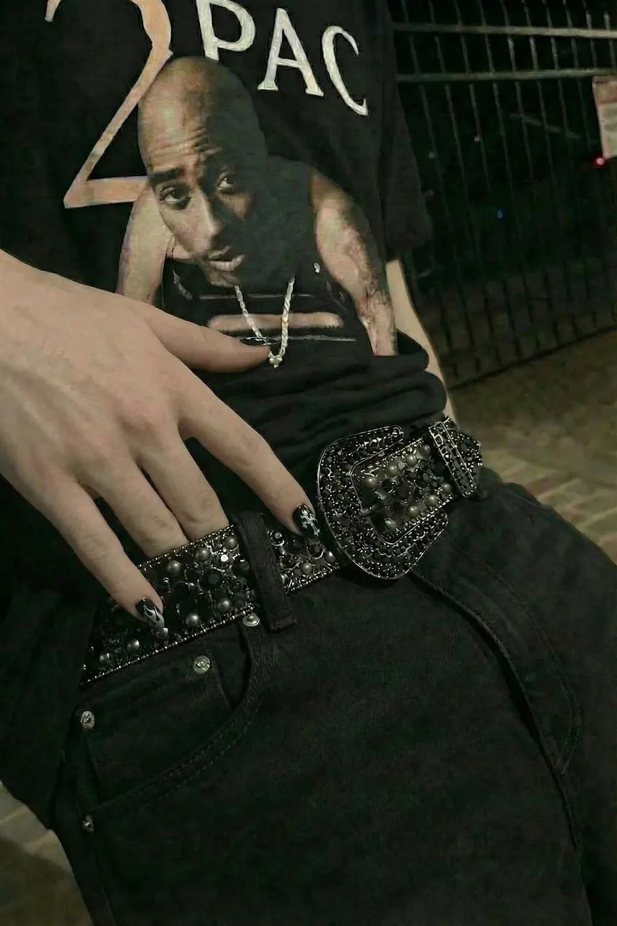 Ceinture Strass Noire en Cuir – Accessoire Mode Gothique Rock pour Homme et Femme - 3