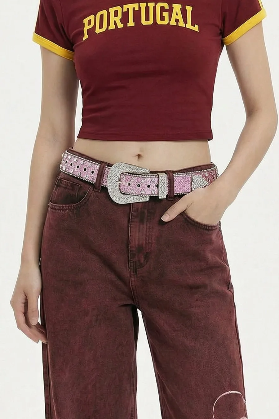 Ceinture Strass Rose Y2K - Accessoire Streetwear Chic & Brillant - 2