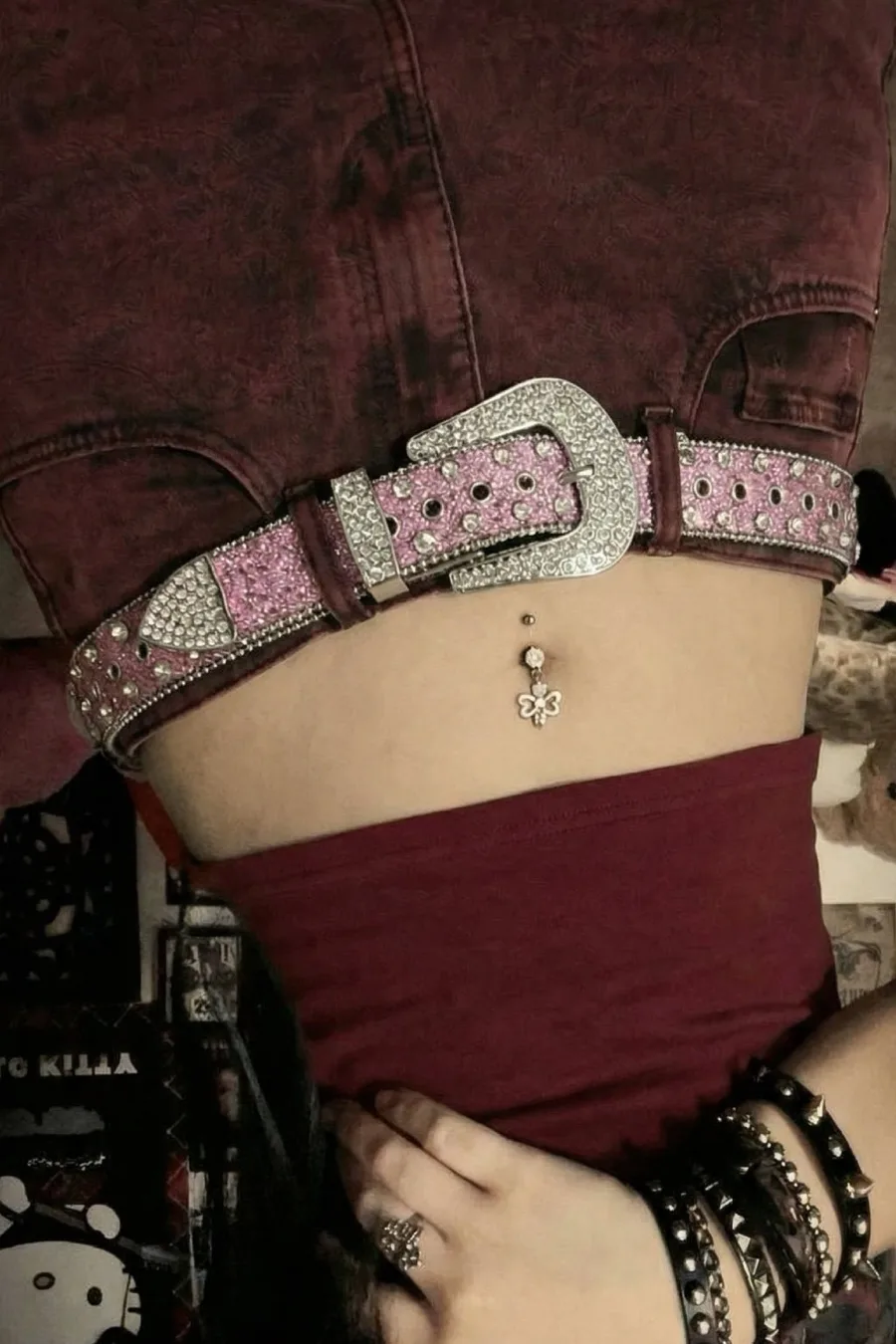 Ceinture Strass Rose Y2K - Accessoire Streetwear Chic & Brillant - 3
