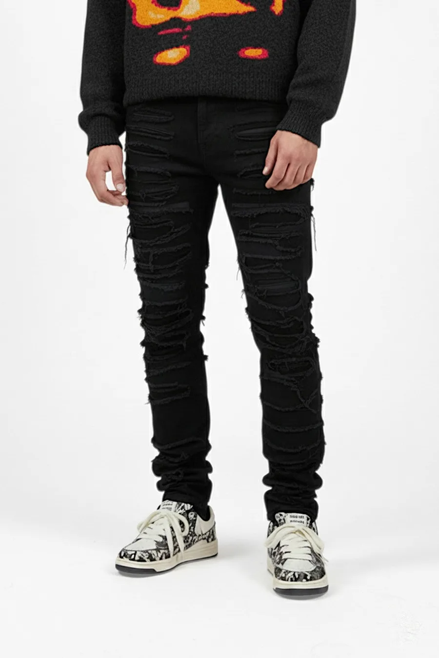 Jeans distressed élégants en coton-polyester - 2
