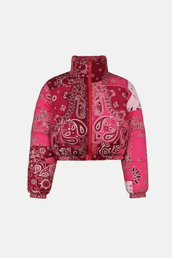 Doudoune Courte Bandana Femme - Veste Matelassée Imperméable avec Capuche