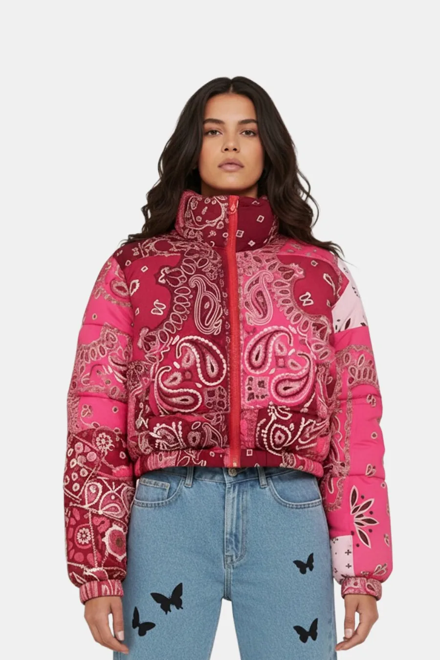 Doudoune Courte Bandana Femme - Veste Matelassée Imperméable avec Capuche - 2
