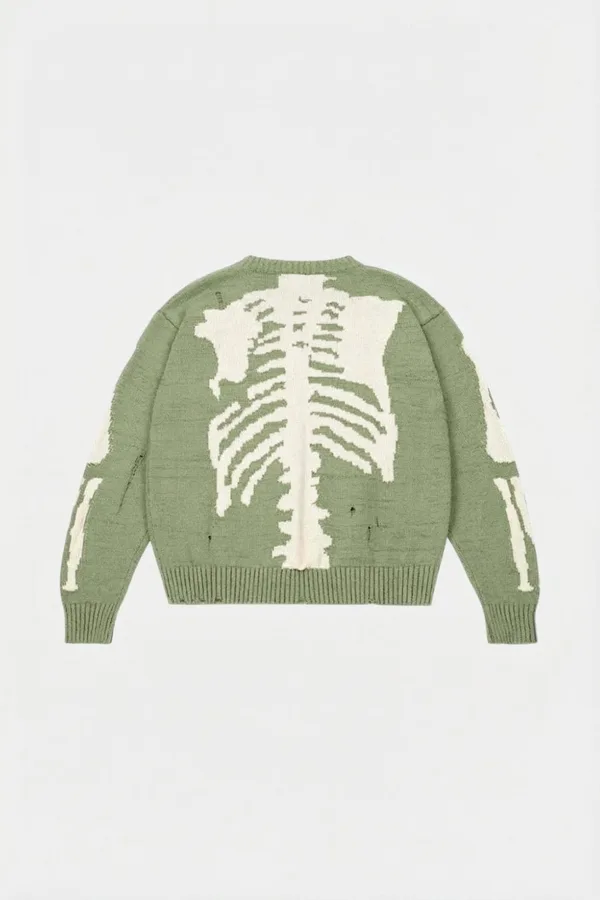 Sweat vert tendance Y2K motif squelette épuré