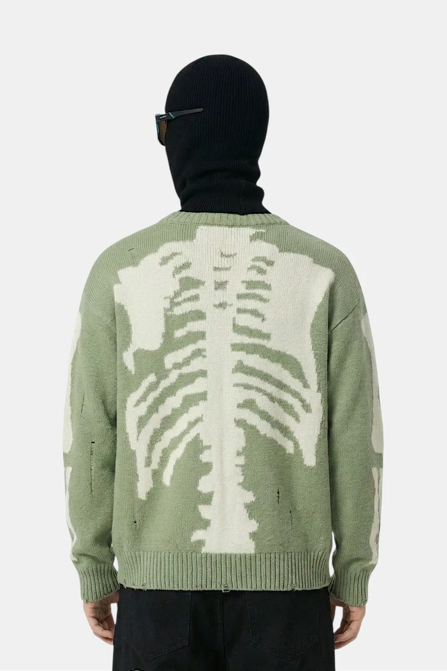 Sweat vert tendance Y2K motif squelette épuré - 2