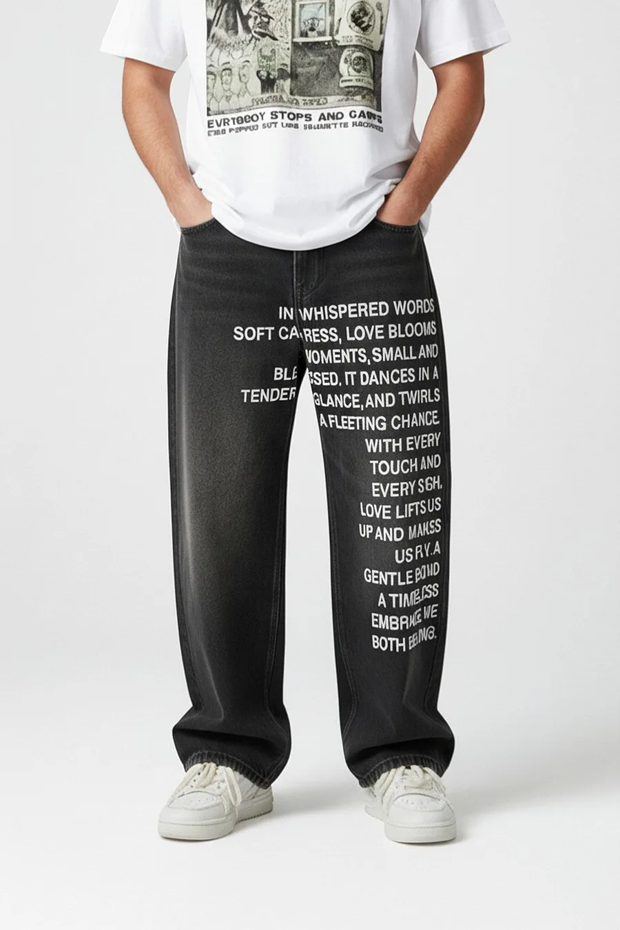 Jean Écriture Devant - Pantalon de Style Unique pour Homme et Femme - 2