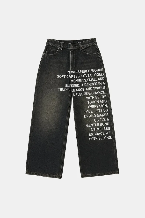 Jean Écriture Devant - Pantalon de Style Unique pour Homme et Femme