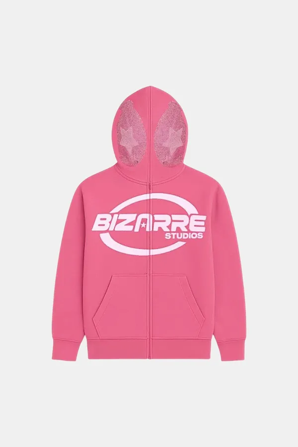 Sweat à capuche zippé rose Y2K avec Strass scintillants