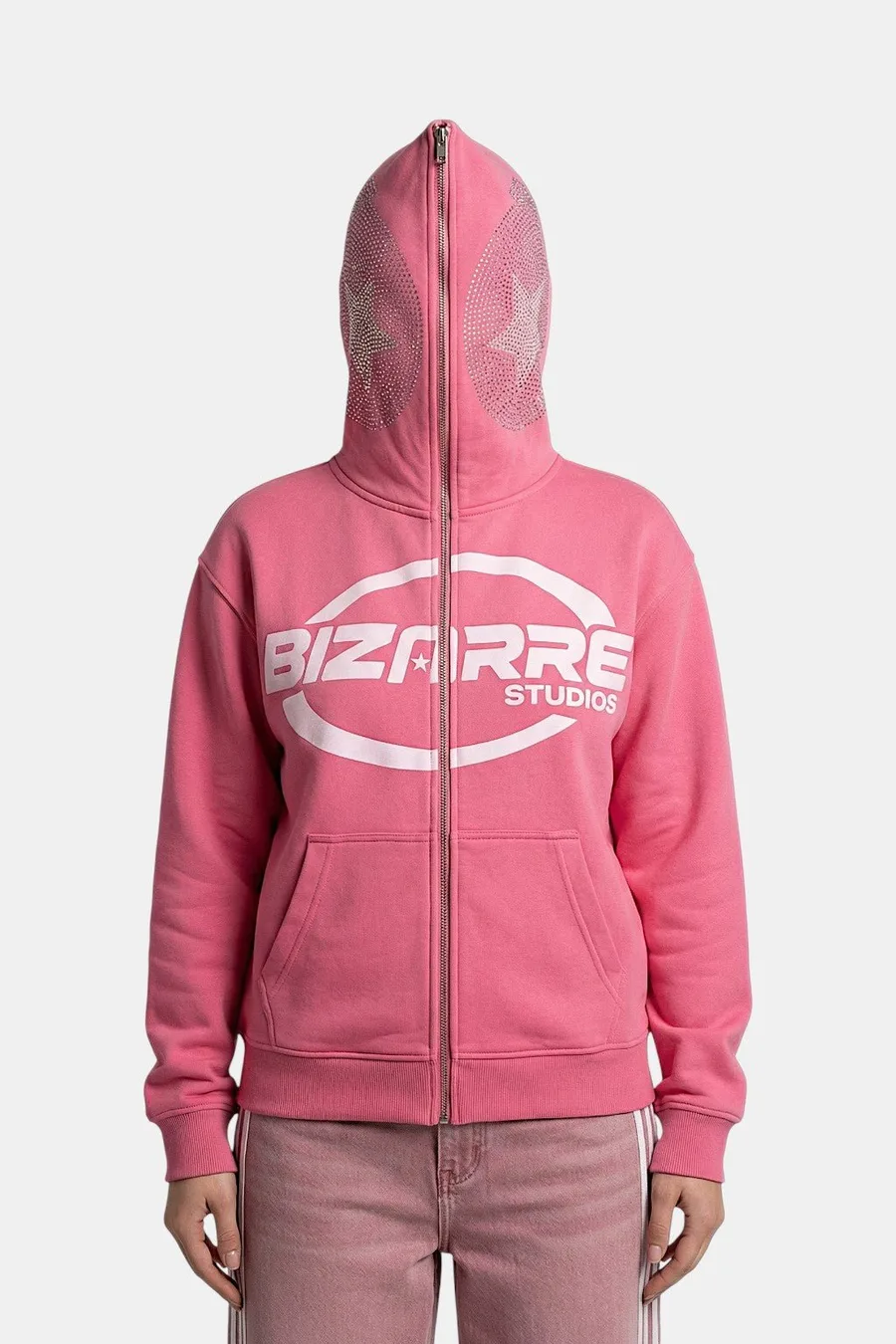Sweat à capuche zippé rose Y2K avec Strass scintillants - 2