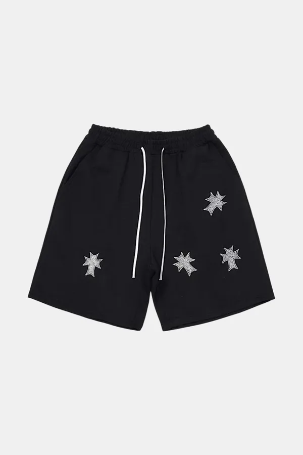 Short Croix Motif Diamant Respirant - Unisexe Élastique avec Poches Latérales