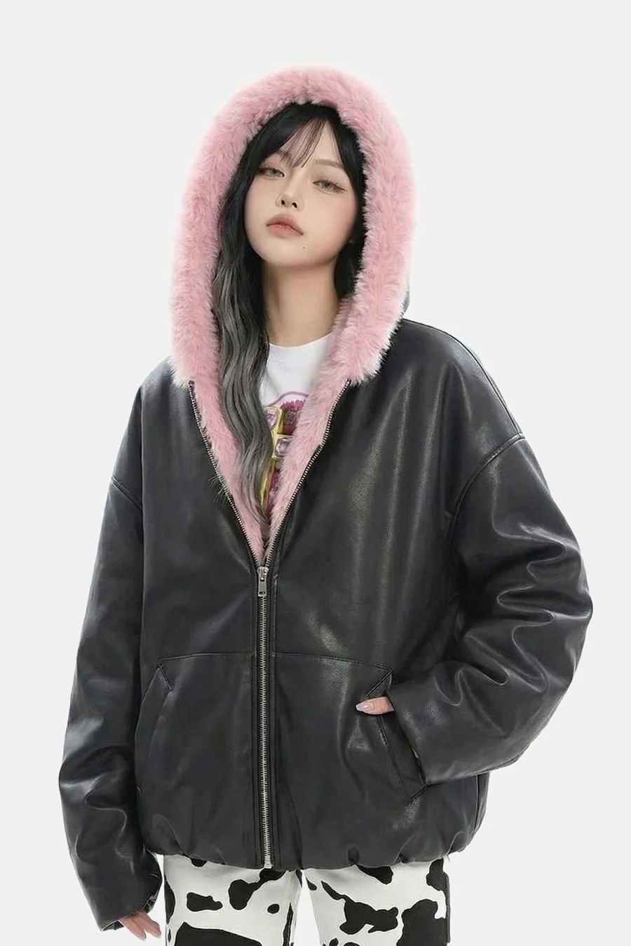Veste en Cuir avec Doublure en Fourrure – Style Y2K Élégant et Urbain - 2